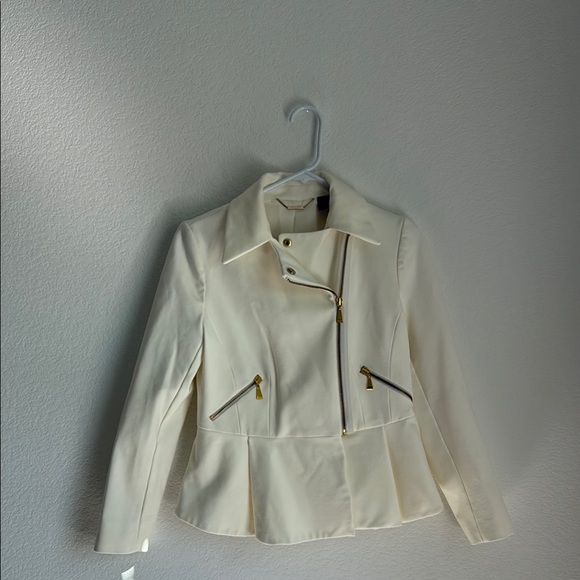 Black Label Jackets & Blazers - Black Label Cream and Gold Leather Moto Jacket